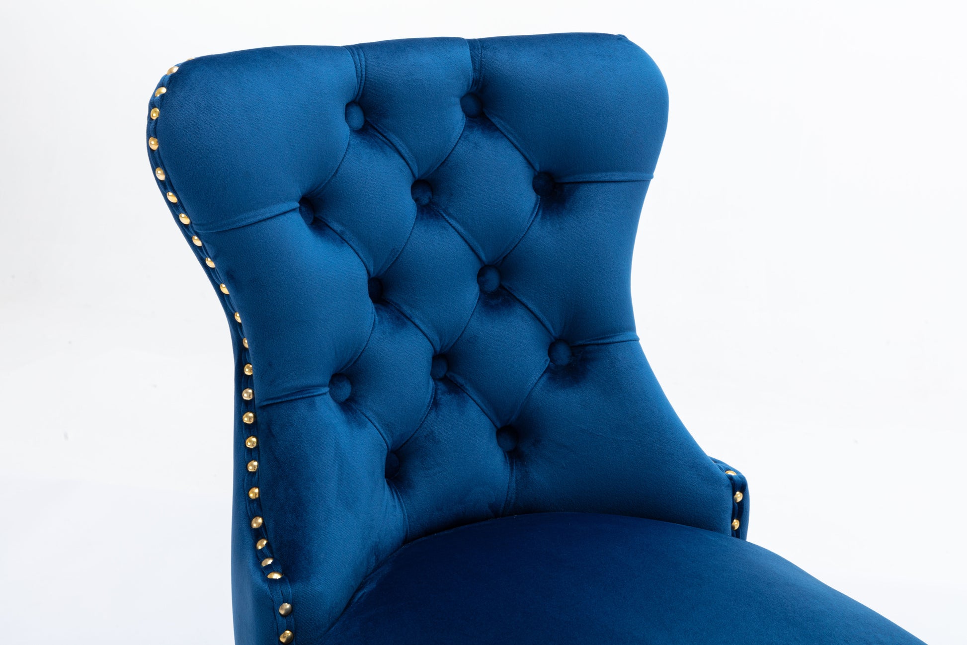 Swivel Bar Stools Chair Set Of 2 Modern Adjustable Counter Height Bar Stools, Velvet Upholstered Stool With Tufted High Back & Ring Pull For Kitchenchrome Golden Base, Blue Navy Blue Foam Iron