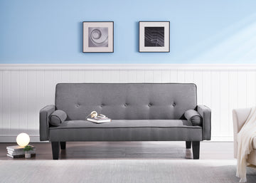 2059 Sofa Convertible Into Sofa Bed Includes Two Pillows 72" Dark Grey Cotton Linen Sofa Bed For Family Living Room Dark Gray Cotton