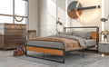 Queen Size Metal Platform Bed Frame With Sockets, Usb Ports And Slat Support ,No Box Spring Needed Black Black Metal