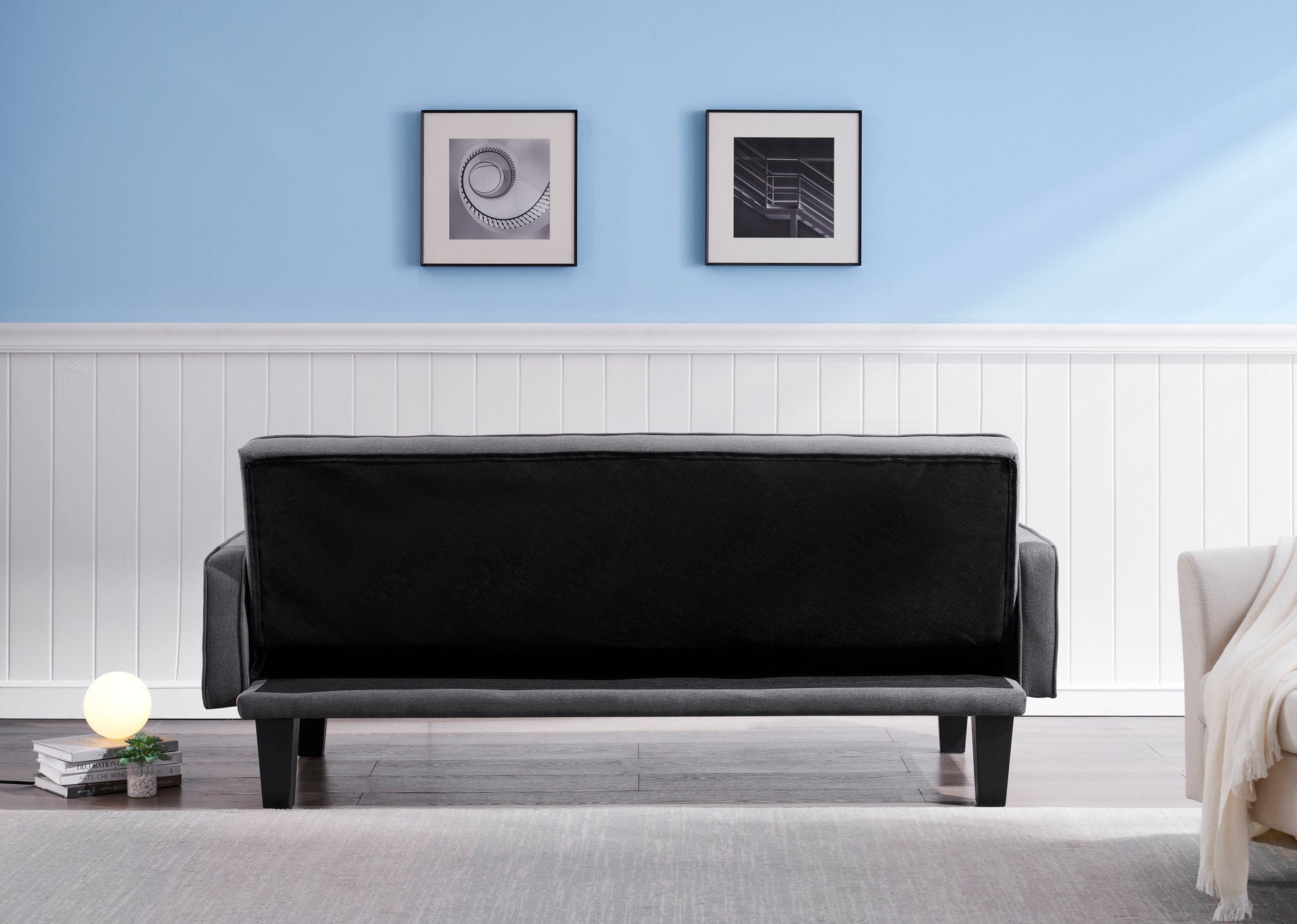 2059 Sofa Convertible Into Sofa Bed Includes Two Pillows 72" Dark Grey Cotton Linen Sofa Bed For Family Living Room Dark Gray Cotton