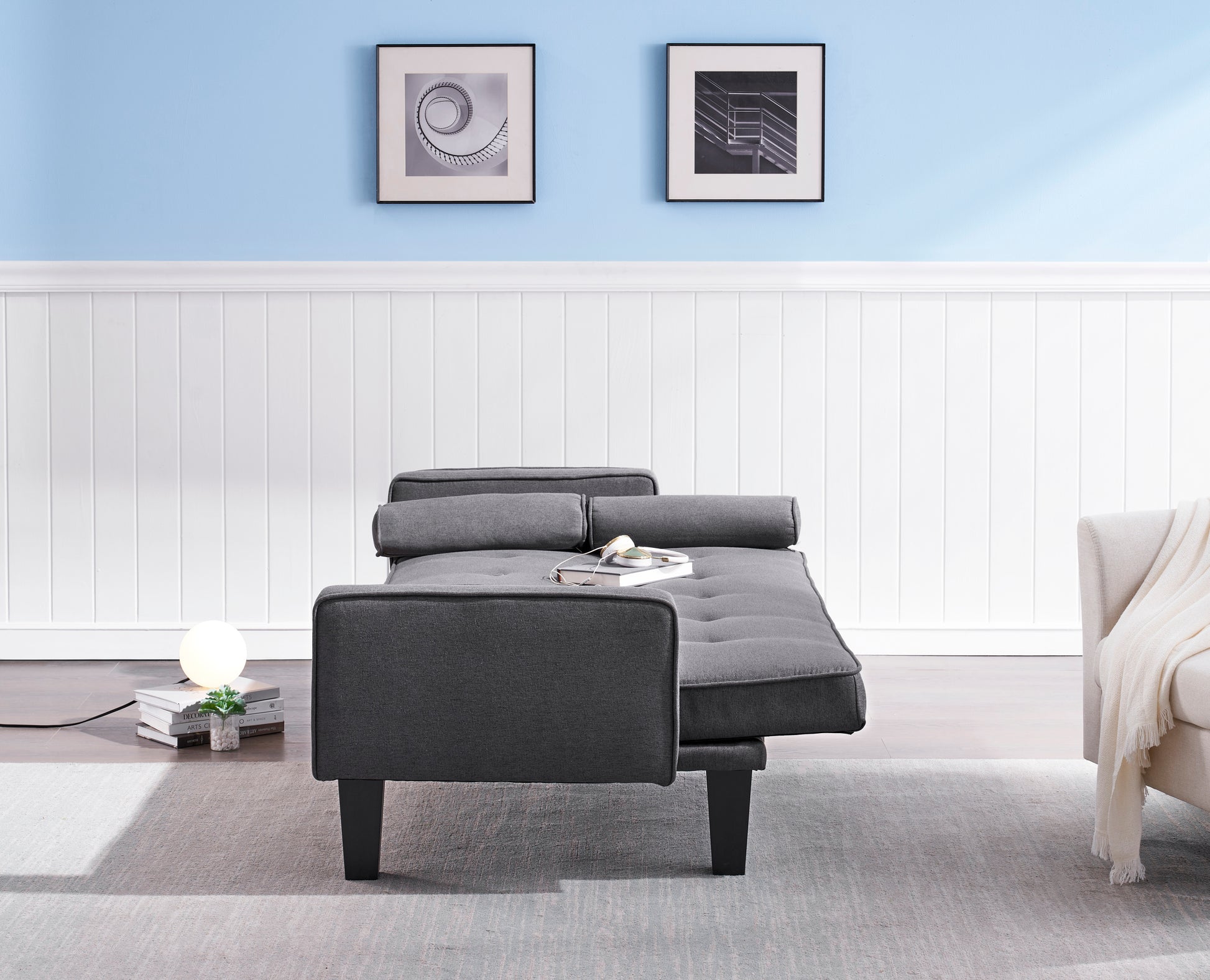2059 Sofa Convertible Into Sofa Bed Includes Two Pillows 72" Dark Grey Cotton Linen Sofa Bed For Family Living Room Dark Gray Cotton