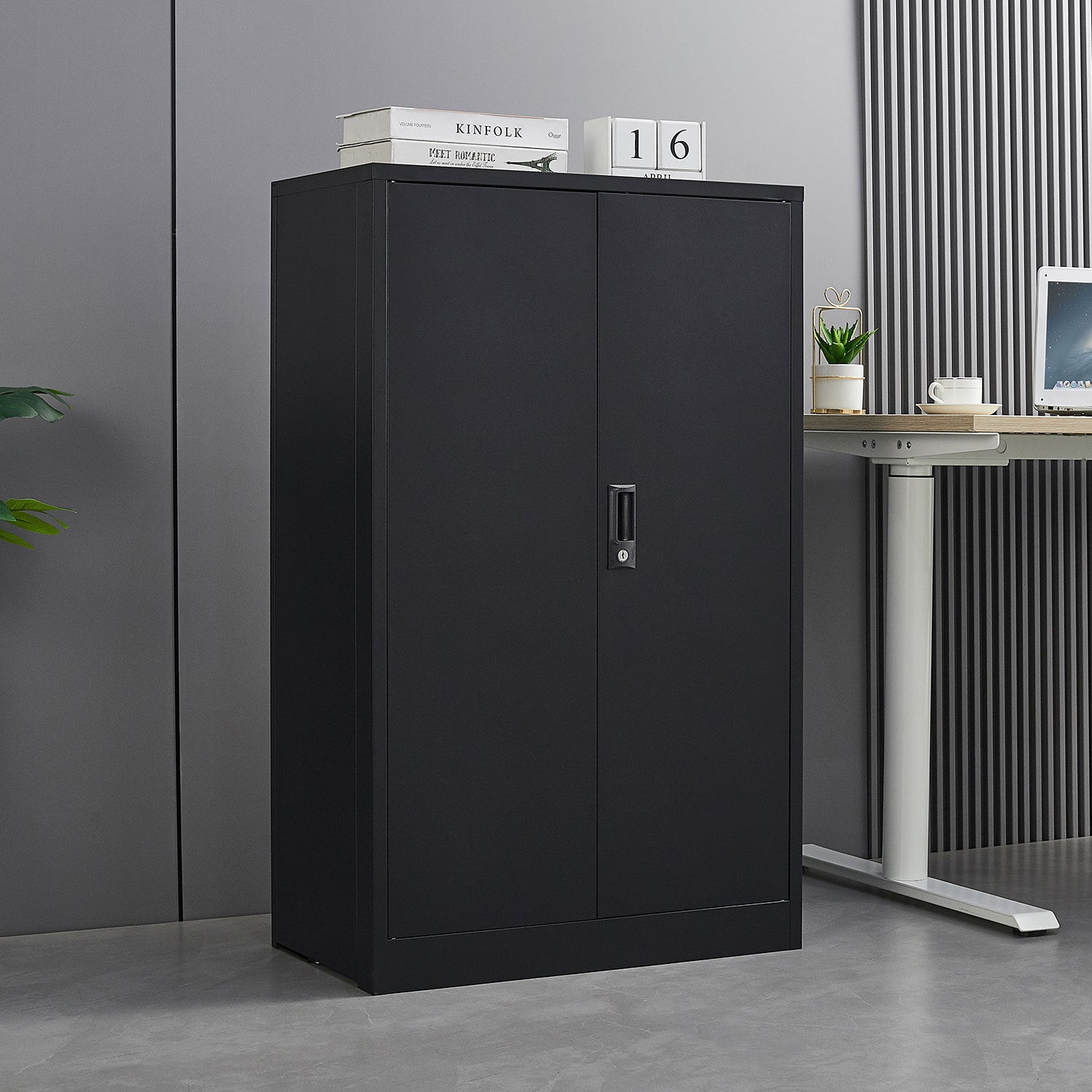 Metal Storage Cabinet With Locking Doors And Adjustable Shelf, Folding Filing Storage Cabinetfolding Storage Locker Cabinet For Home Office,School,Garage, Black Filing Cabinets 3 4 Shelves Black Office Door Locks Modern Steel