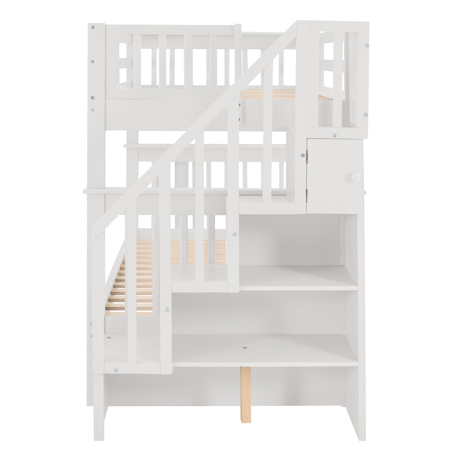 Stairway Twin Over Twin Bunk Bed With Twin Size Trundle For Bedroom, Dorm, Adults, White Old Sku: Lp000209Aak White Solid Wood