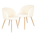 Adjust Legs Upholstered Teddy Faux Fur Dining Armrest Chair Set Of 2 Off White Metal White Dining Room Powder Coated Foam Round Dry Clean Mid Century Modern Dining Chairs Solid Back Foam Polyester