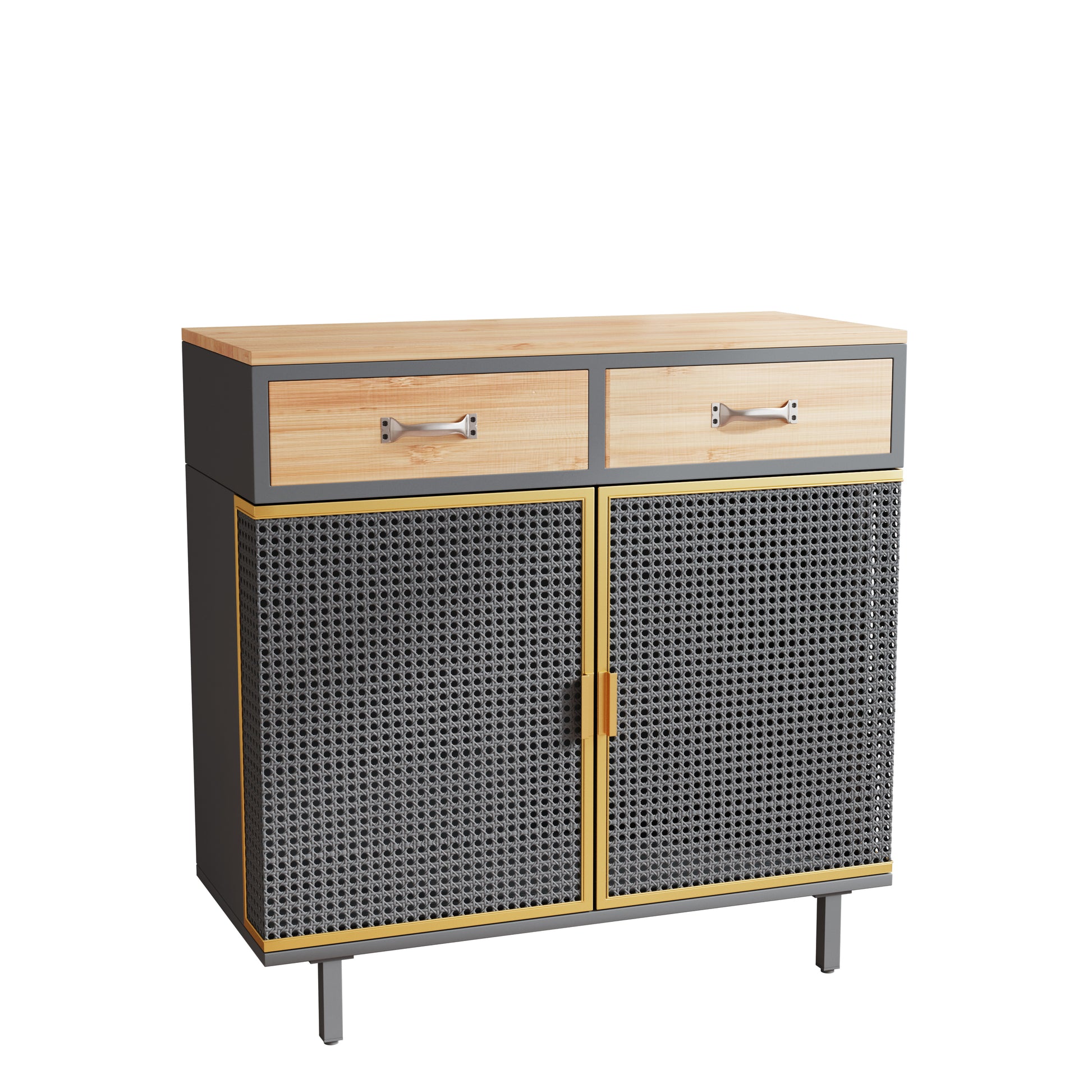 31.5"Wide 2 Drawer Sideboard, Modern Furniture Decor, Made With Iron Carbonized Bamboo, Easy Assembly Dark Gray Metal