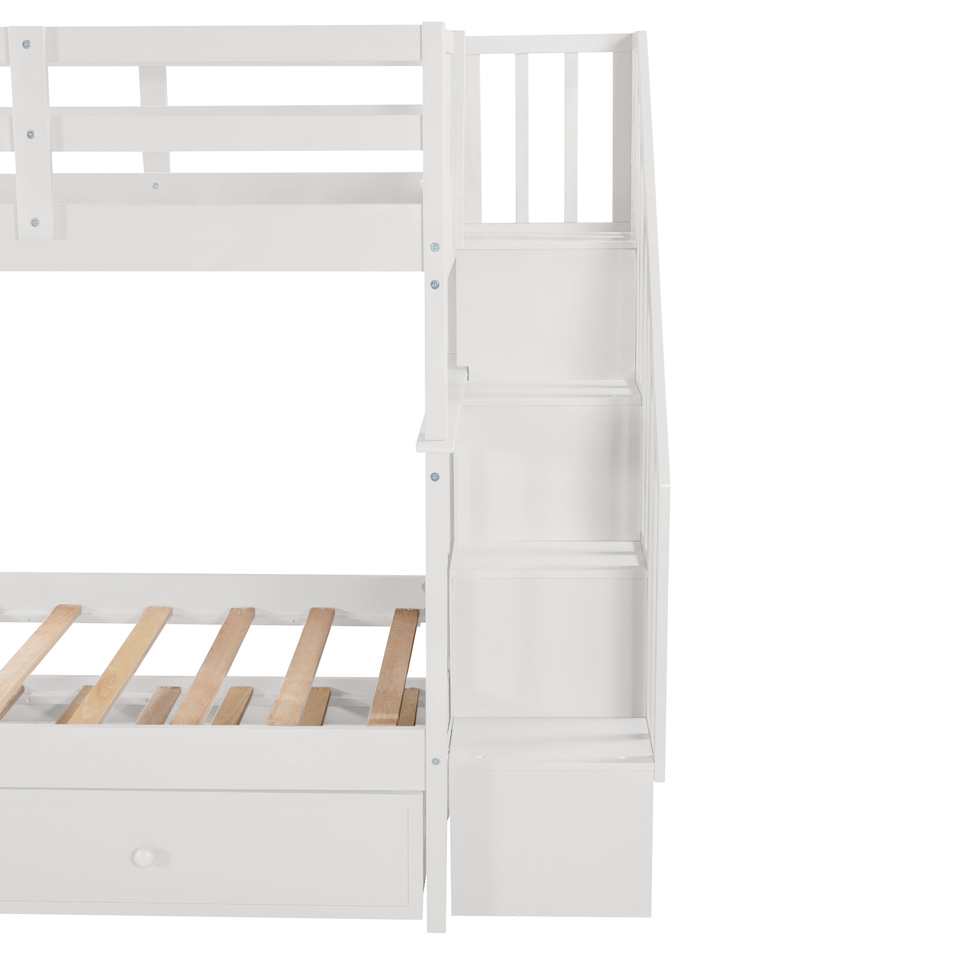 Stairway Twin Over Twin Bunk Bed With Twin Size Trundle For Bedroom, Dorm, Adults, White Old Sku: Lp000209Aak White Solid Wood