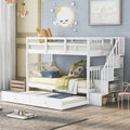 Stairway Twin Over Twin Bunk Bed With Twin Size Trundle For Bedroom, Dorm, Adults, White Old Sku: Lp000209Aak White Solid Wood