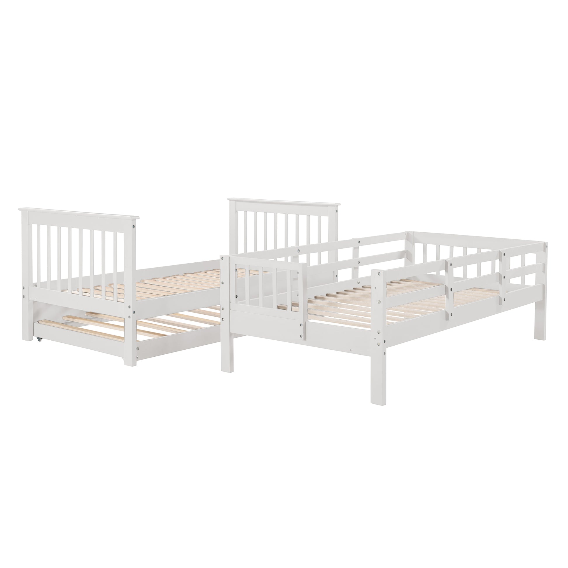 Stairway Twin Over Twin Bunk Bed With Twin Size Trundle For Bedroom, Dorm, Adults, White Old Sku: Lp000209Aak White Solid Wood