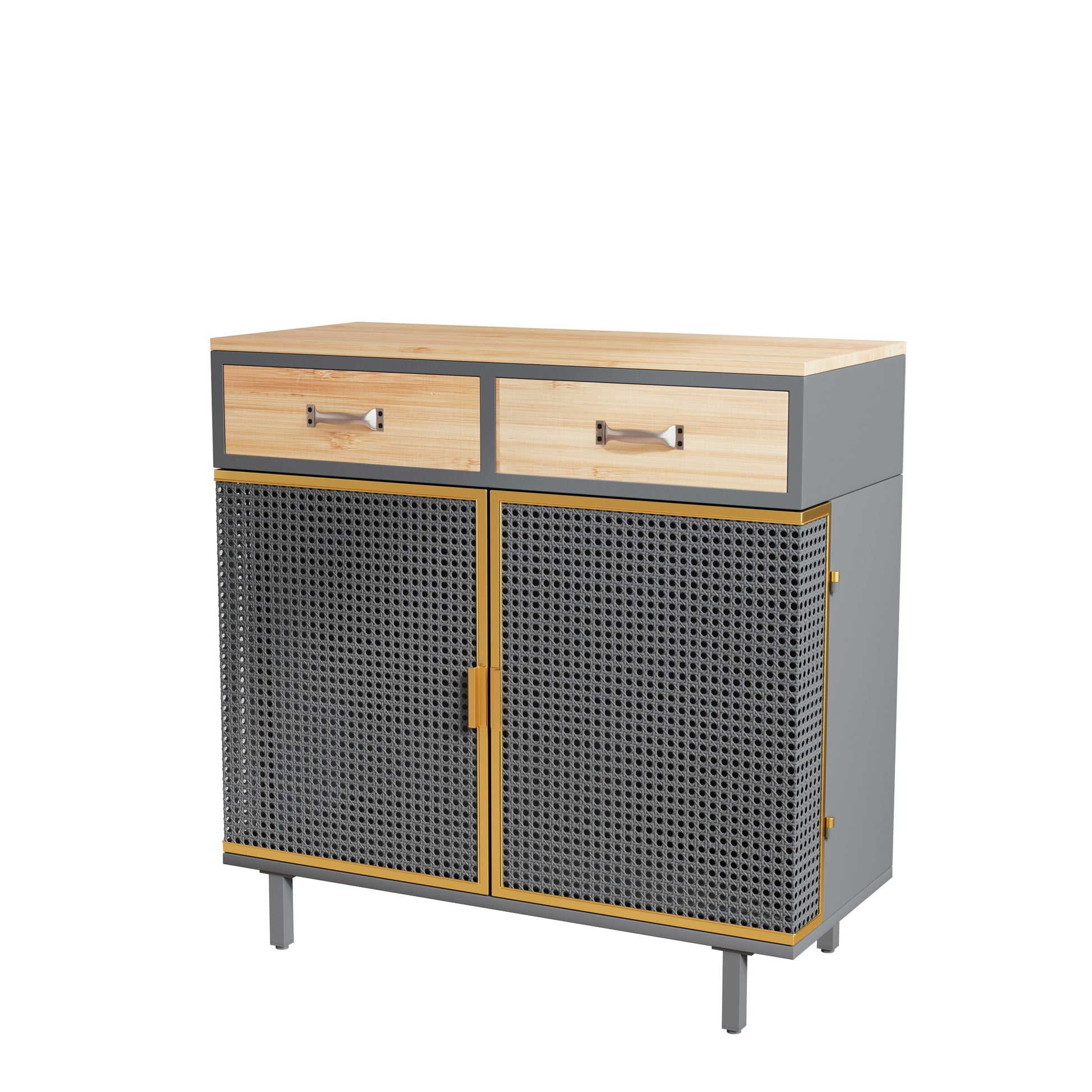 31.5"Wide 2 Drawer Sideboard, Modern Furniture Decor, Made With Iron Carbonized Bamboo, Easy Assembly Dark Gray Metal