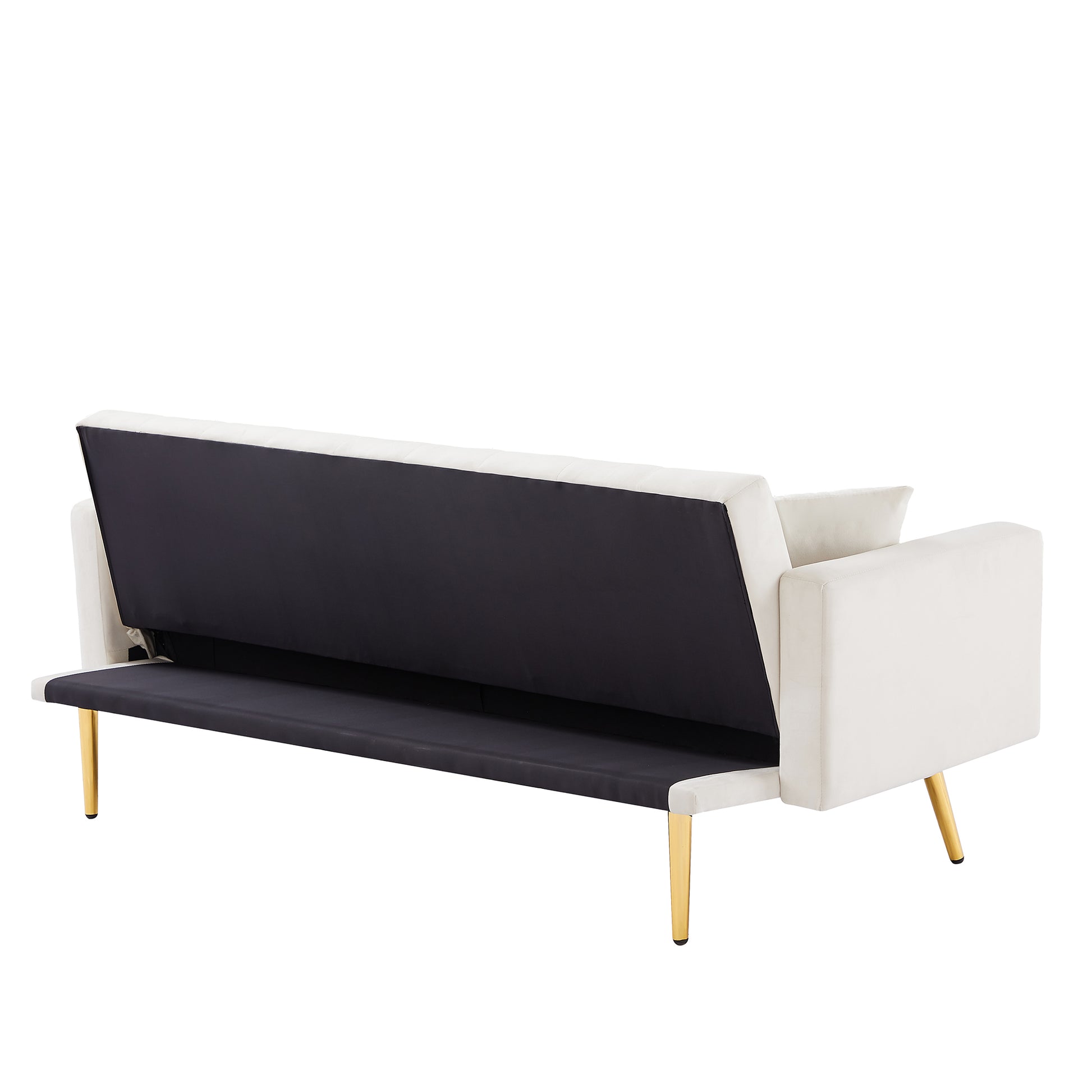 Cream White Convertible Folding Futon Sofa Bedsleeper Sofa Couch For Compact Living Space. Cream White Wood Tufted Back Square Arms Foam Velvet