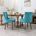 Ultra Side Dining Chair Thickened Fabric Chairs With Neutrally Toned Solid Wood Legs Bronze Nail Head Set Of 2 Blue Blue Foam Fabric