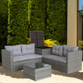 4 Piece Patio Sectional Wicker Rattan Outdoor Furniture Sofa Set With Storage Box Grey Grey Iron