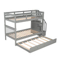 Stairway Twin Over Twin Bunk Bed With Twin Size Trundle For Bedroom, Dorm, Adults, Gray Old Sku: Lp000209Aae Gray Solid Wood