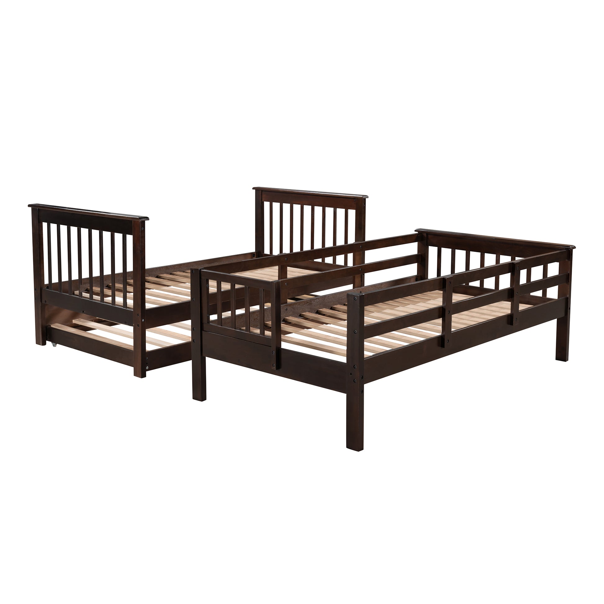 Stairway Twin Over Twin Bunk Bed With Twin Size Trundle For Bedroom, Dorm, Adults, Espresso Old Sku: Lp000209Aap Espresso Solid Wood