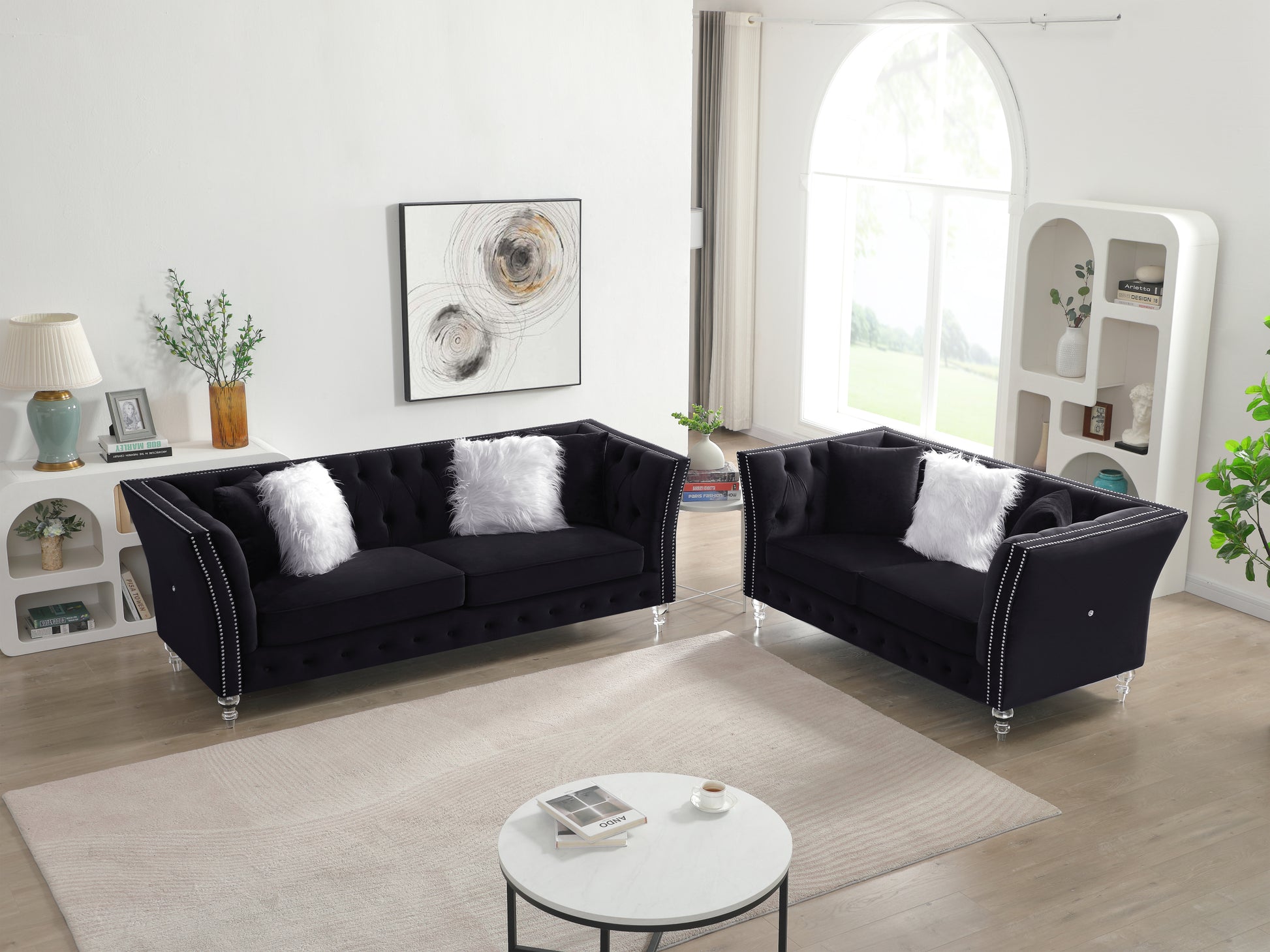 L8085B Two Seat Three Seat Modular Sofa Black Black Velvet