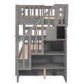 Stairway Twin Over Twin Bunk Bed With Twin Size Trundle For Bedroom, Dorm, Adults, Gray Old Sku: Lp000209Aae Gray Solid Wood