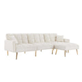 Cream White Velvet Upholstered Reversible Sectional Sofa Bedl Shaped Couch With Movable Ottoman For Living Room. Cream White Wood Tufted Back Square Arms Foam Velvet