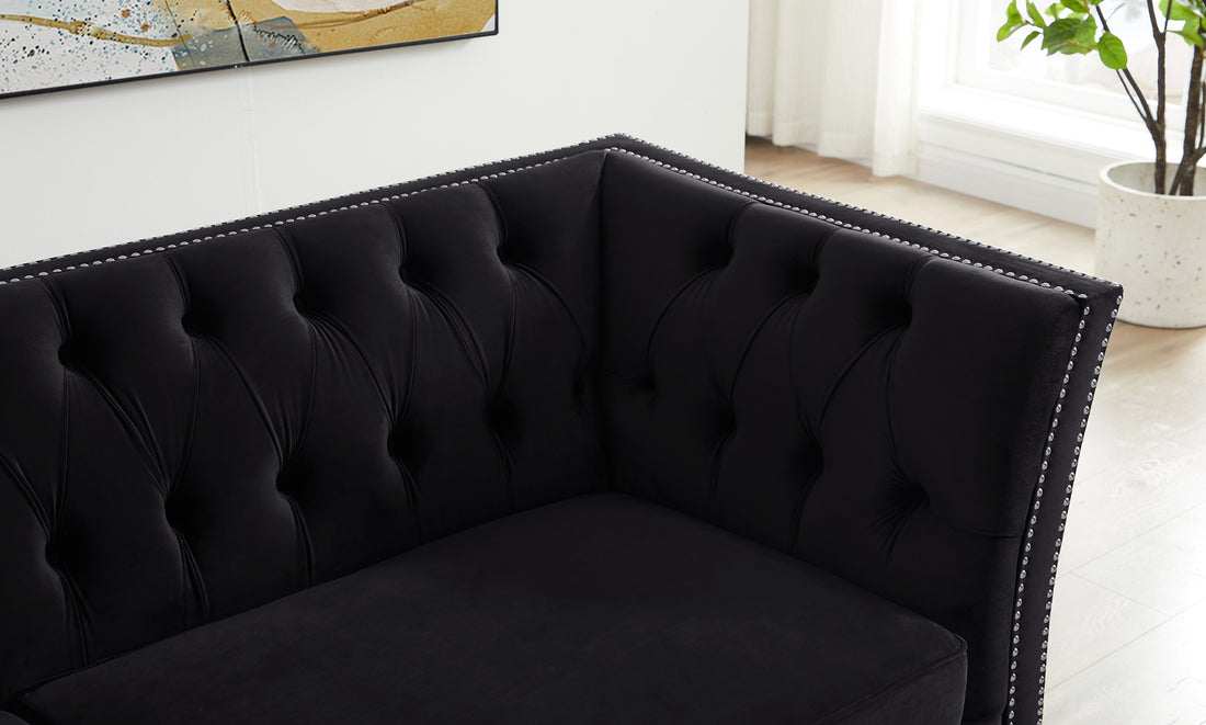 L8085B Two Seat Three Seat Modular Sofa Black Black Velvet