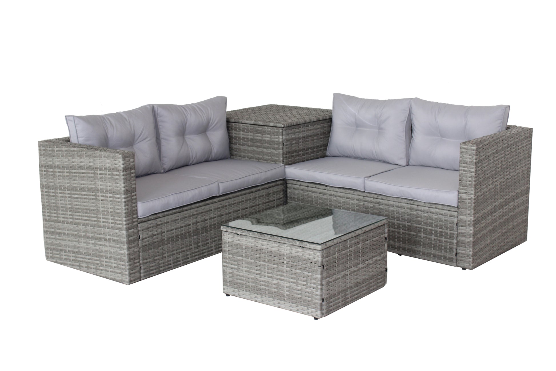 4 Piece Patio Sectional Wicker Rattan Outdoor Furniture Sofa Set With Storage Box Grey Grey Iron