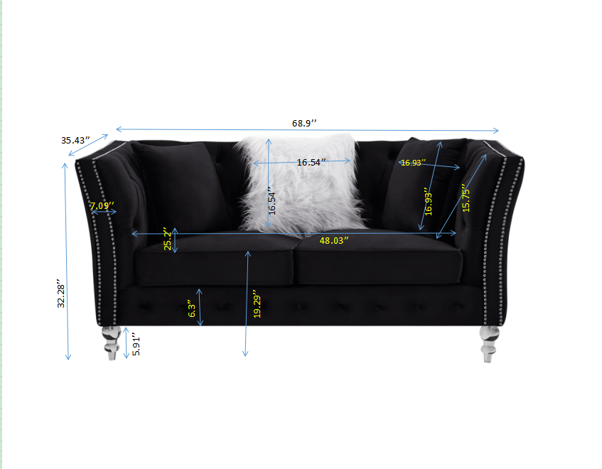 L8085B Two Seat Three Seat Modular Sofa Black Black Velvet