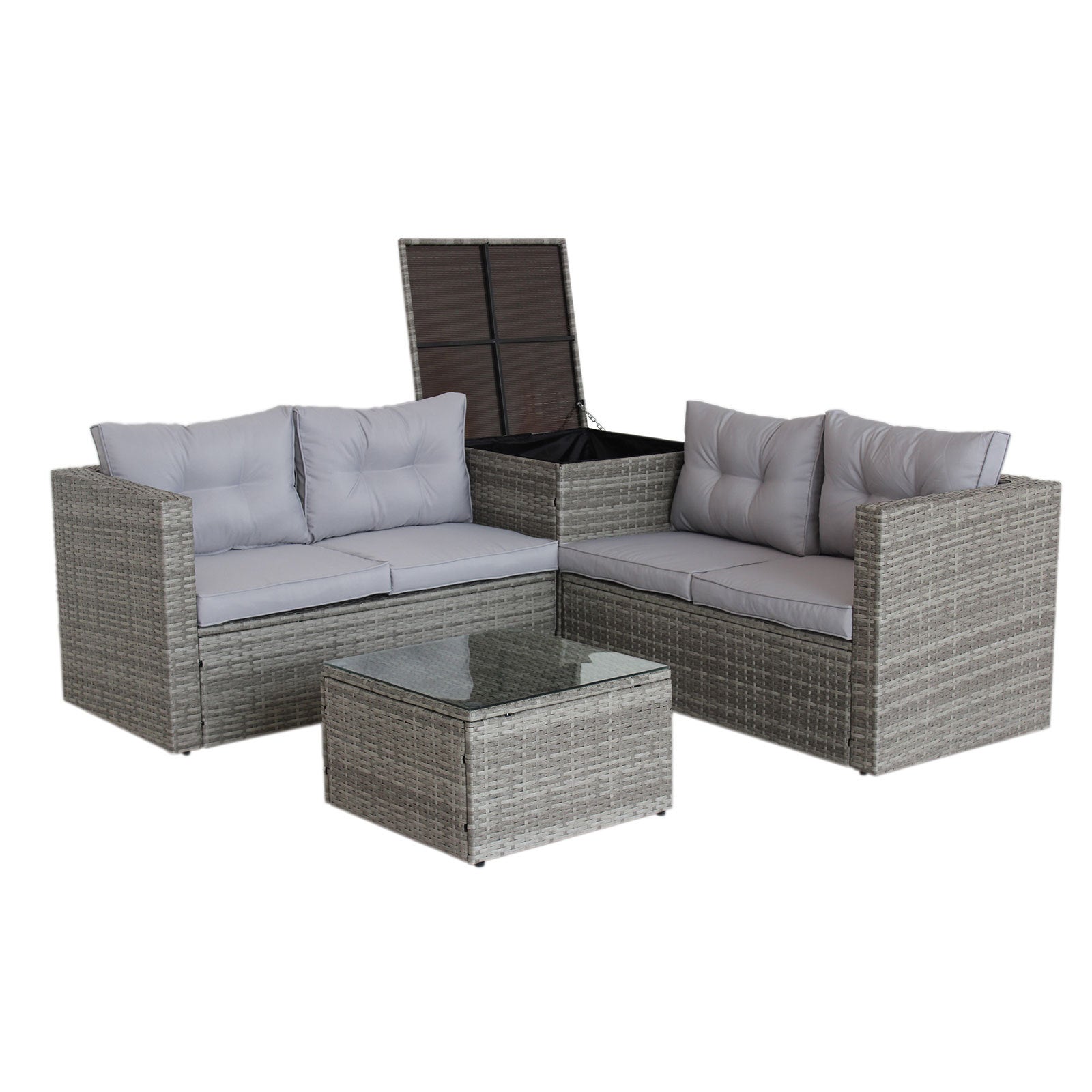 4 Piece Patio Sectional Wicker Rattan Outdoor Furniture Sofa Set With Storage Box Grey Grey Iron