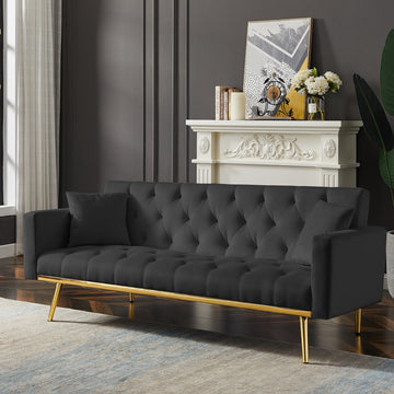 Black Convertible Folding Futon Sofa Bedsleeper Sofa Couch For Compact Living Space. Black Wood Tufted Back Square Arms Velvet