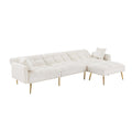 Cream White Velvet Upholstered Reversible Sectional Sofa Bedl Shaped Couch With Movable Ottoman For Living Room. Cream White Wood Tufted Back Square Arms Foam Velvet