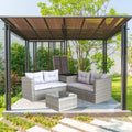 4 Piece Patio Sectional Wicker Rattan Outdoor Furniture Sofa Set With Storage Box Grey Grey Iron