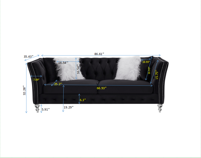 L8085B Two Seat Three Seat Modular Sofa Black Black Velvet