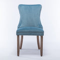 Upholstered Wing Back Dining Chair With Backstitching Trim And Solid Wood Legs,Set Of 2, Light Blue,Sw8809Lb, Kd Light Blue Dining Room American Design Rubberwood Foam Velvet
