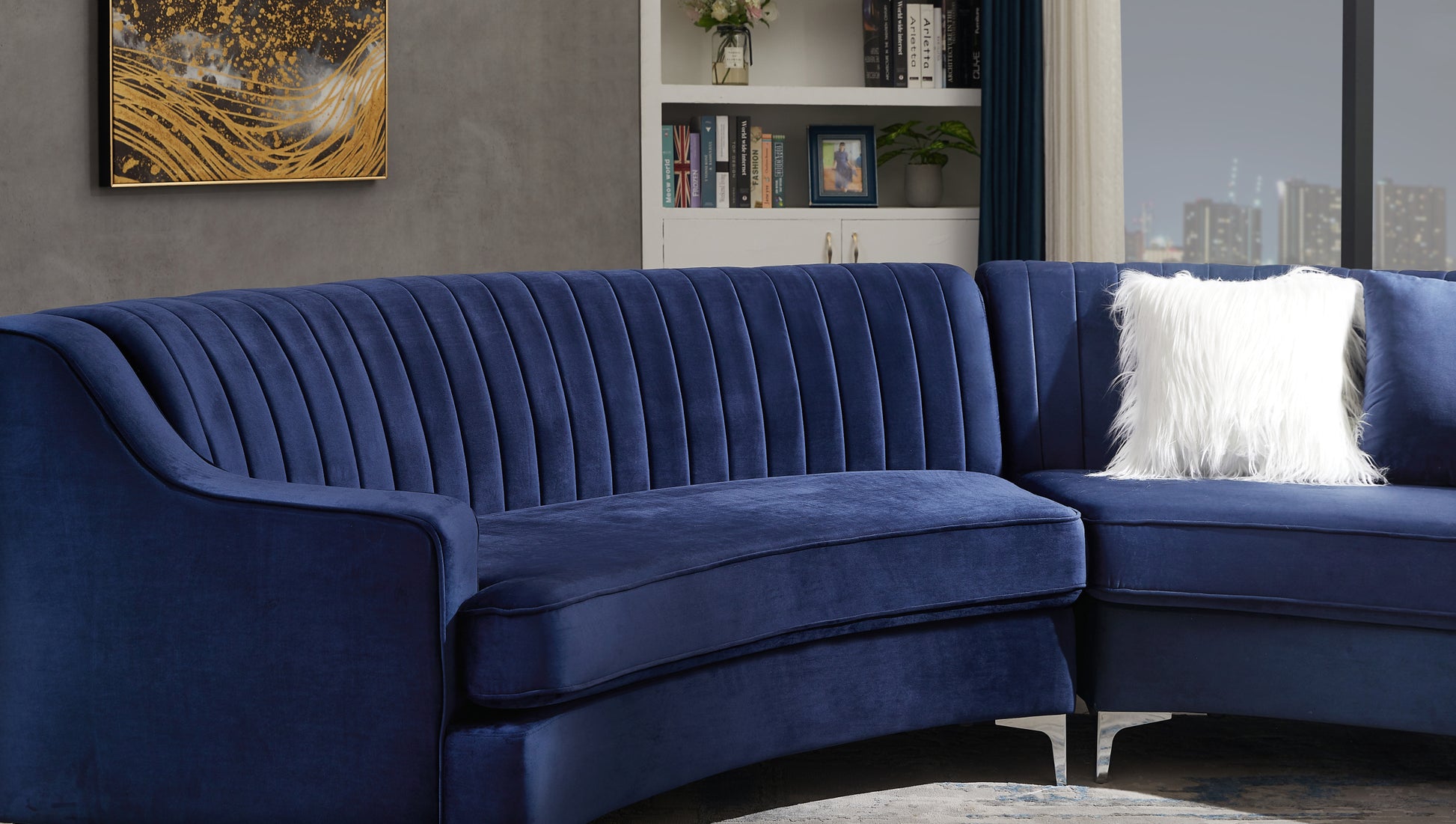 Navy Blue Velvet Curved Sofa Navy Blue Velvet