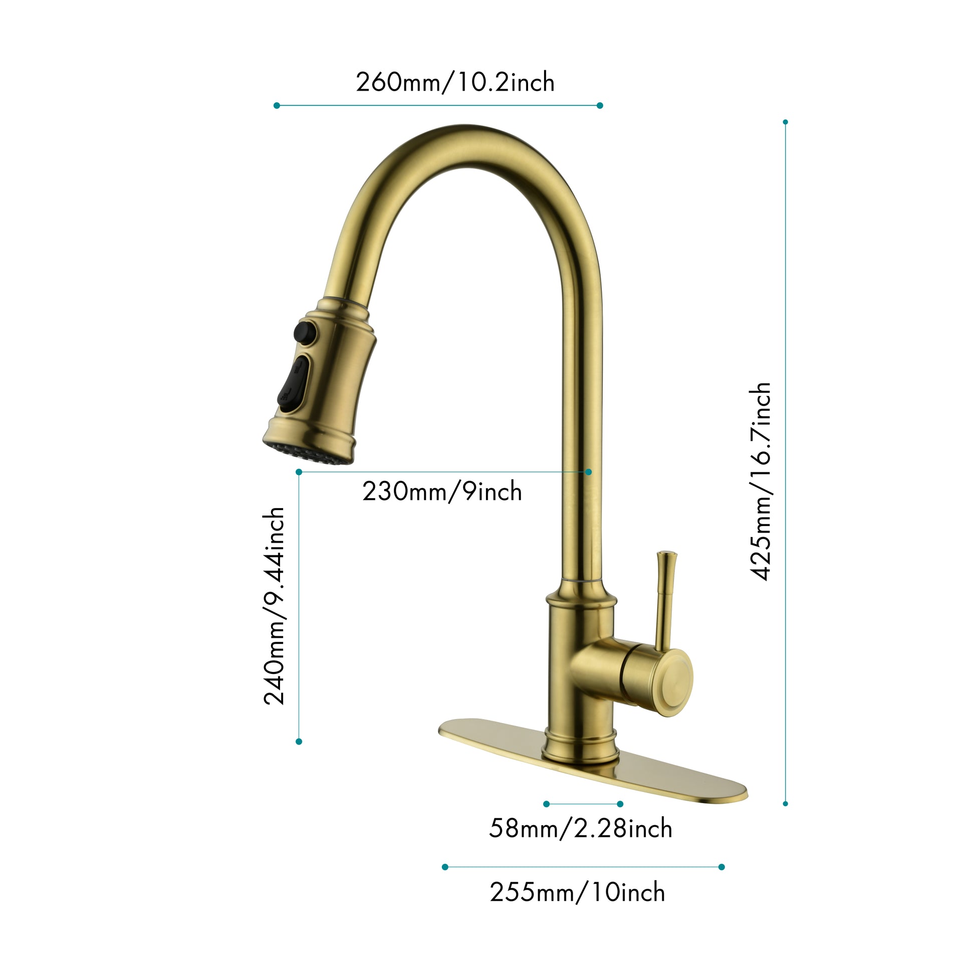 Single Handle High Arc Pull Out Kitchen Faucet,Single Level Stainless Steel Kitchen Sink Faucets With Pull Down Sprayer Brushed Gold Stainless Steel