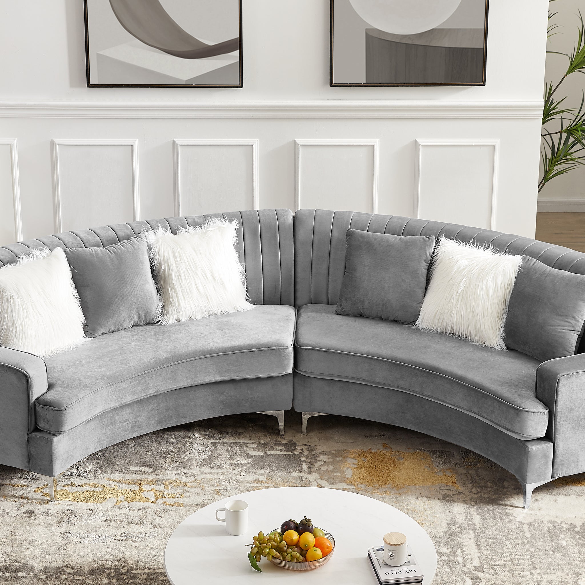 Grey Velvet Curved Sofa Dark Gray Velvet