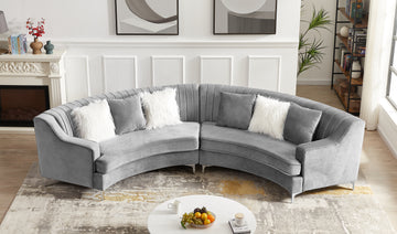 Grey Velvet Curved Sofa Dark Gray Velvet