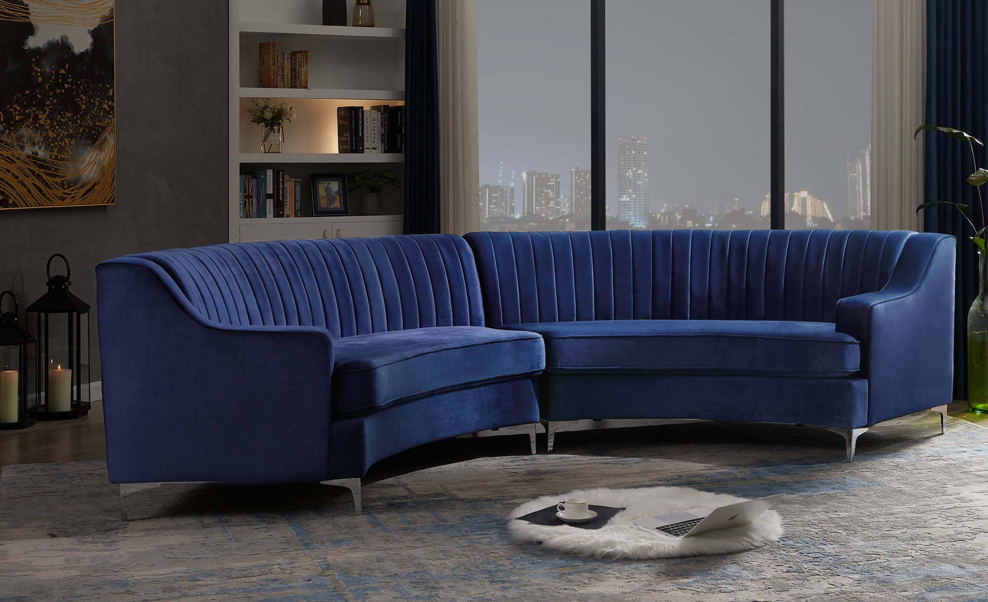 Navy Blue Velvet Curved Sofa Navy Blue Velvet