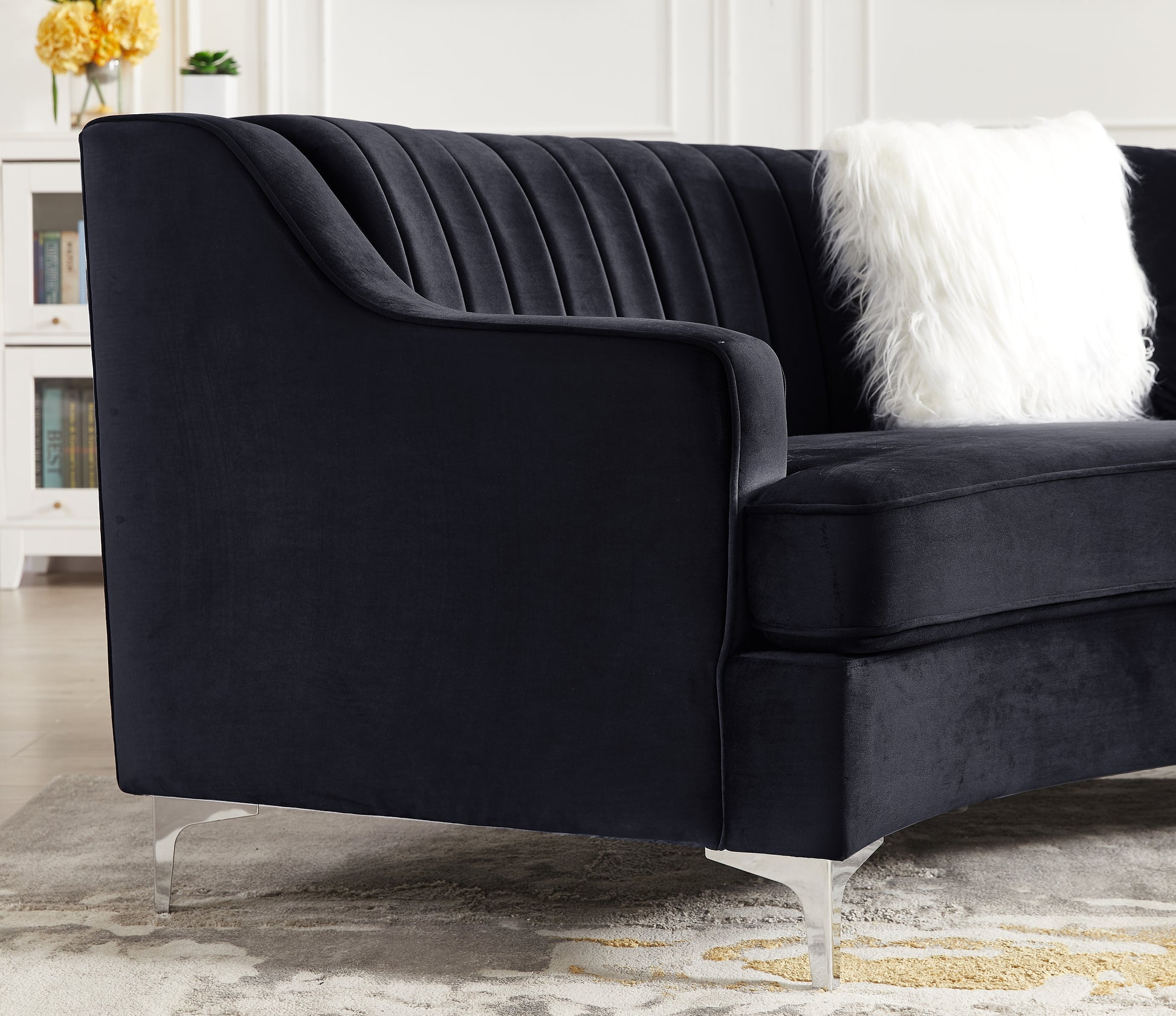 Black Velvet Curved Sofa Black Velvet