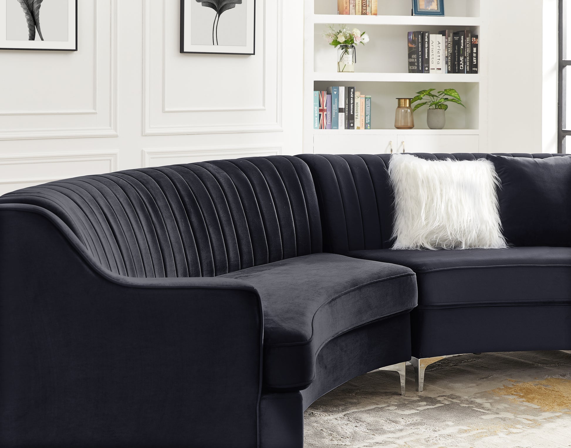 Black Velvet Curved Sofa Black Velvet