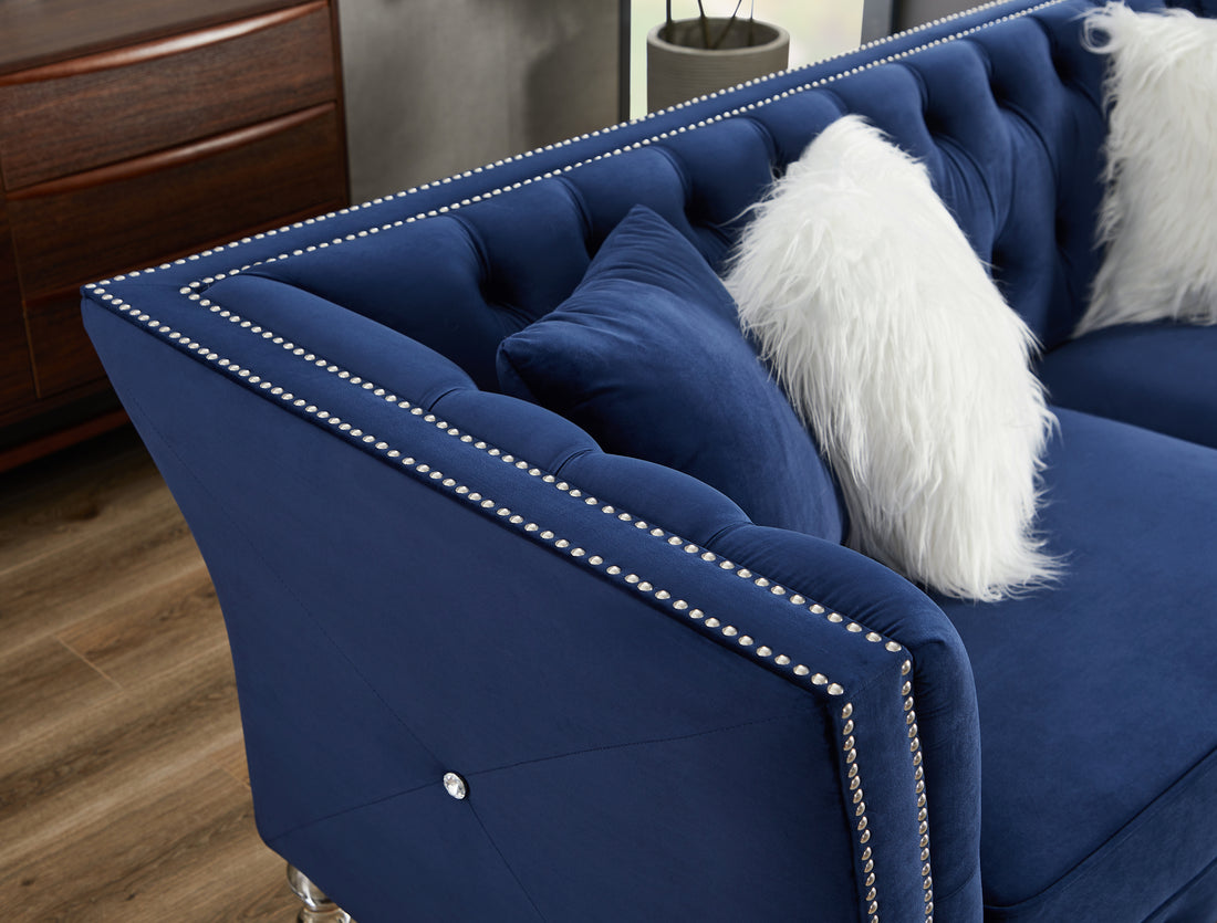 L8085 Three Seater Sofa Navy Blue Navy Blue Velvet