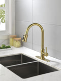 Single Handle High Arc Pull Out Kitchen Faucet,Single Level Stainless Steel Kitchen Sink Faucets With Pull Down Sprayer Brushed Gold Stainless Steel