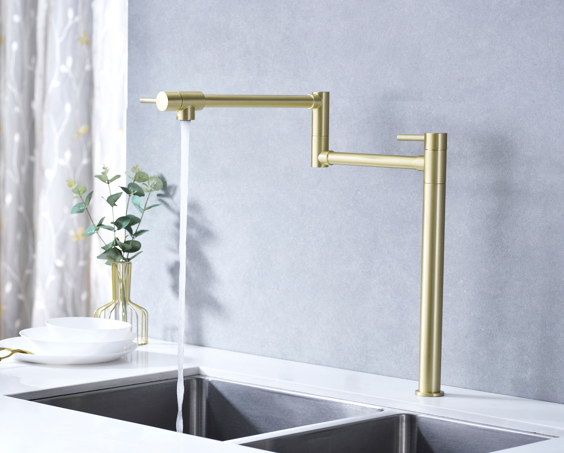 Pot Filler Faucet With Extension Shank Gold Brass