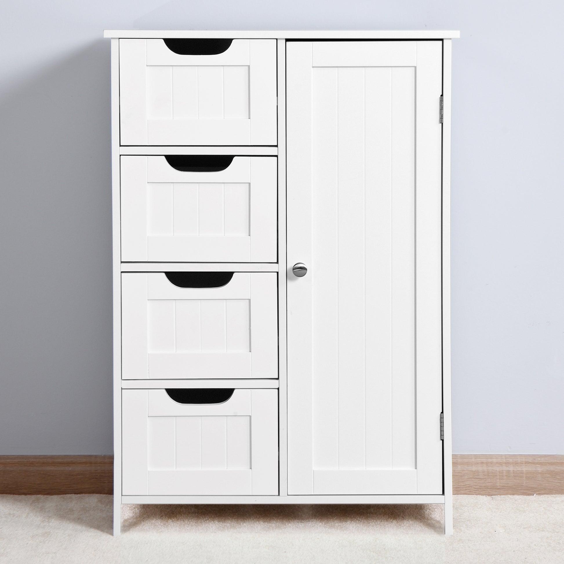 White Bathroom Storage Cabinet, Floor Cabinet With Adjustable Shelf And Drawers White Mdf