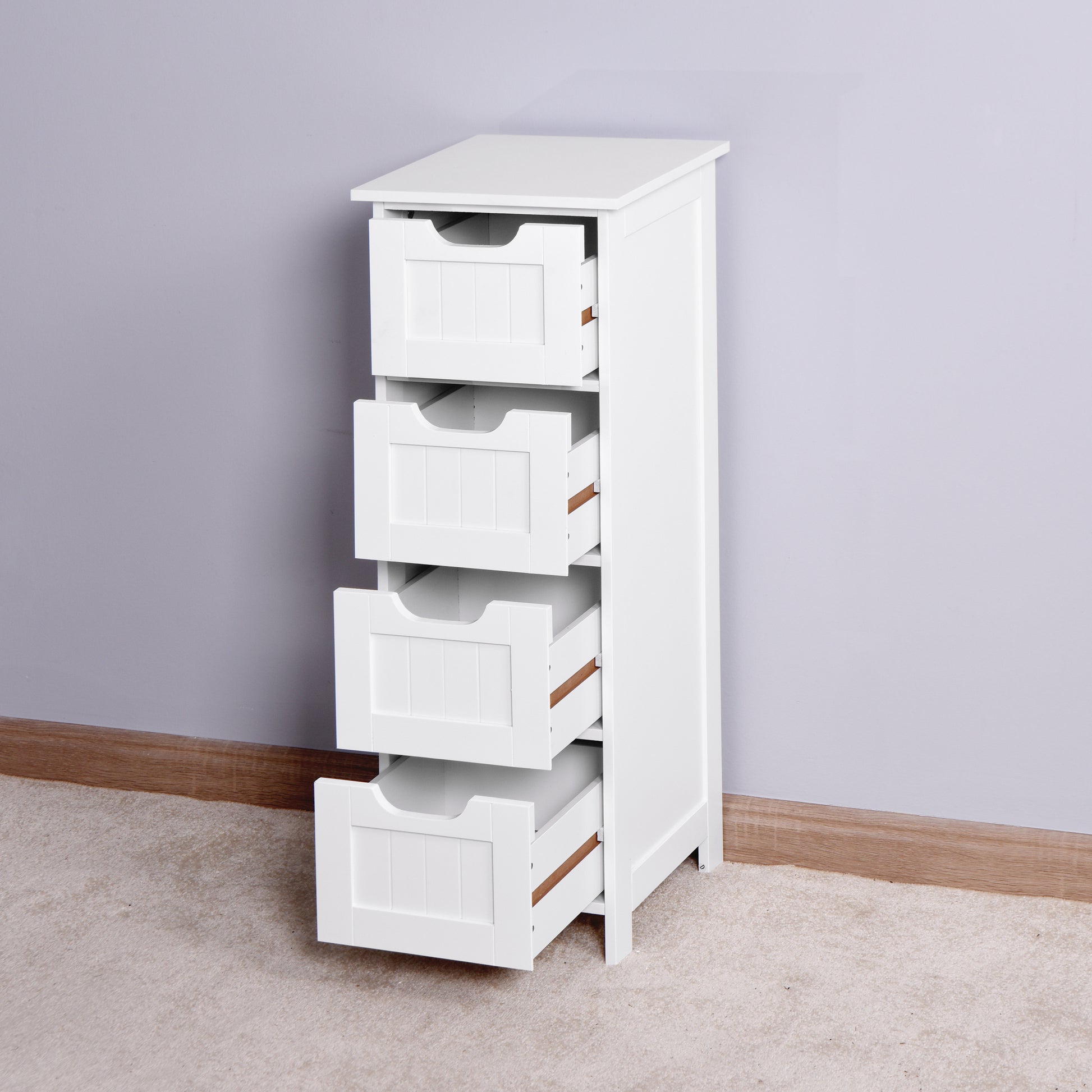 White Bathroom Storage Cabinet, Freestanding Cabinet With Drawers White Mdf