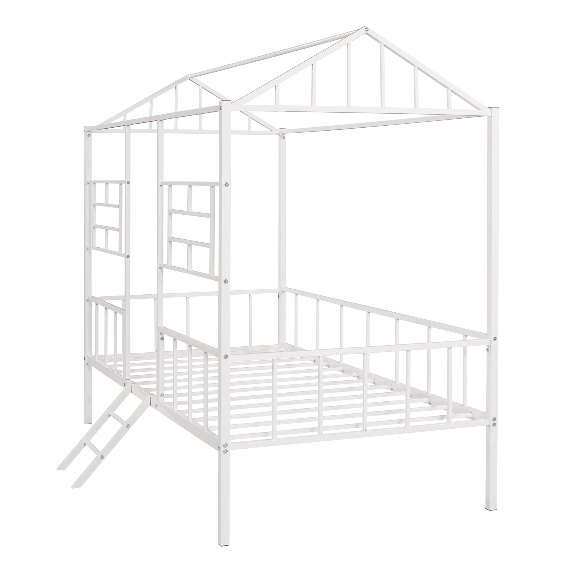 Metal House Bed Frame Twin Size With Slatted Support No Box Spring Needed White Twin White Metal