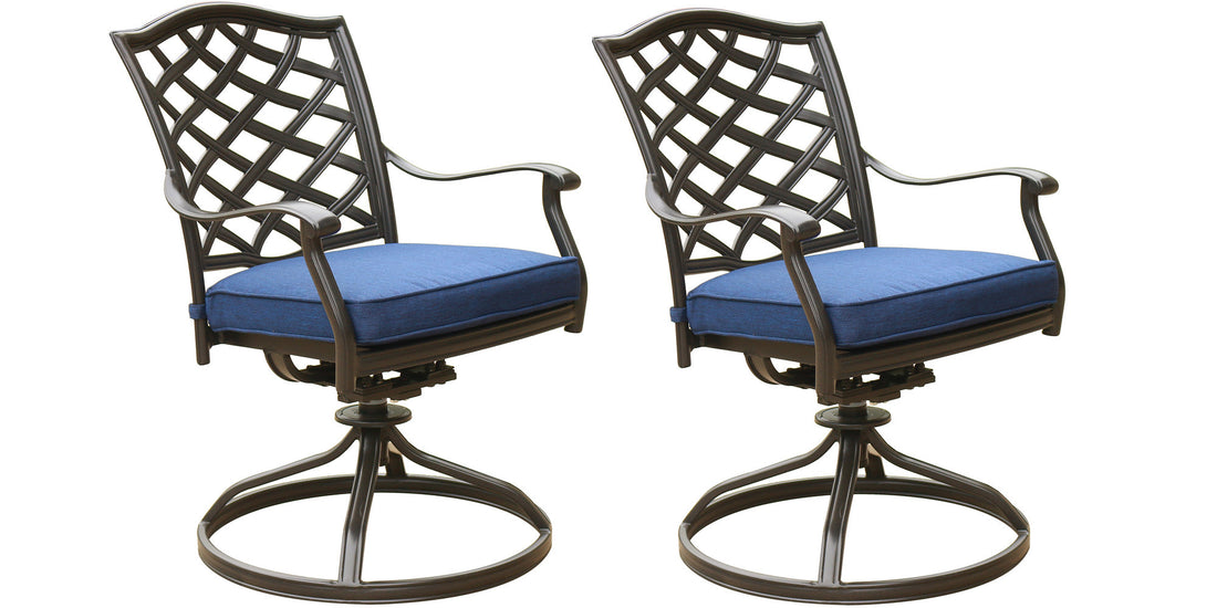 Outdoor Patio Aluminum Swivel Rocker Dining Chair With Cushion, Set Of 2, Navy Blue Navy Blue Foam Aluminum