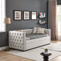 Daybed With Trundle Upholstered Tufted Sofa Bed, With Button And Copper Nail On Square Arms,Both Twin Size, Beige 85