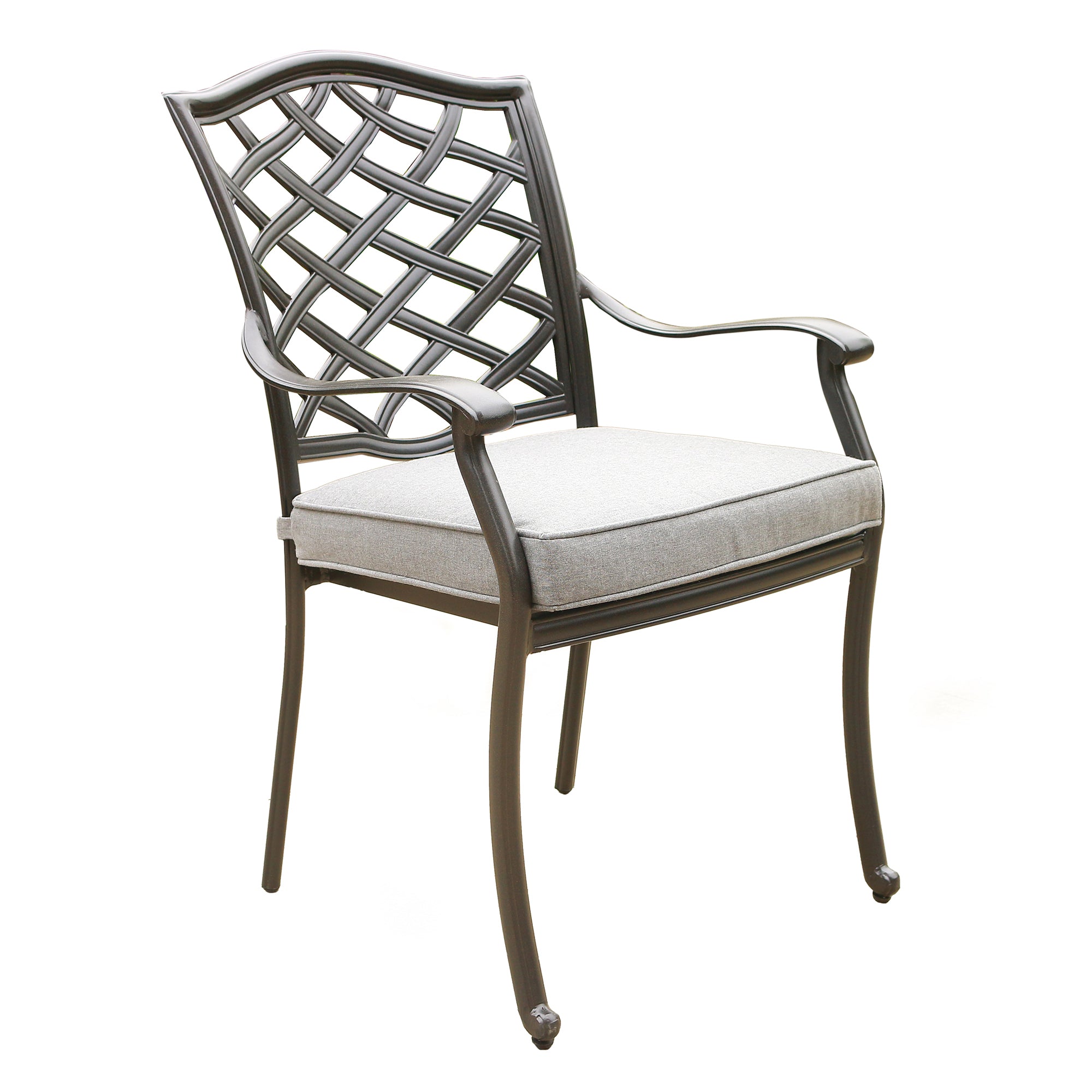 Outdoor Patio Aluminum Dining Arm Chair With Cushion, Set Of 2, Cast Slate Brown Grey Foam Aluminum