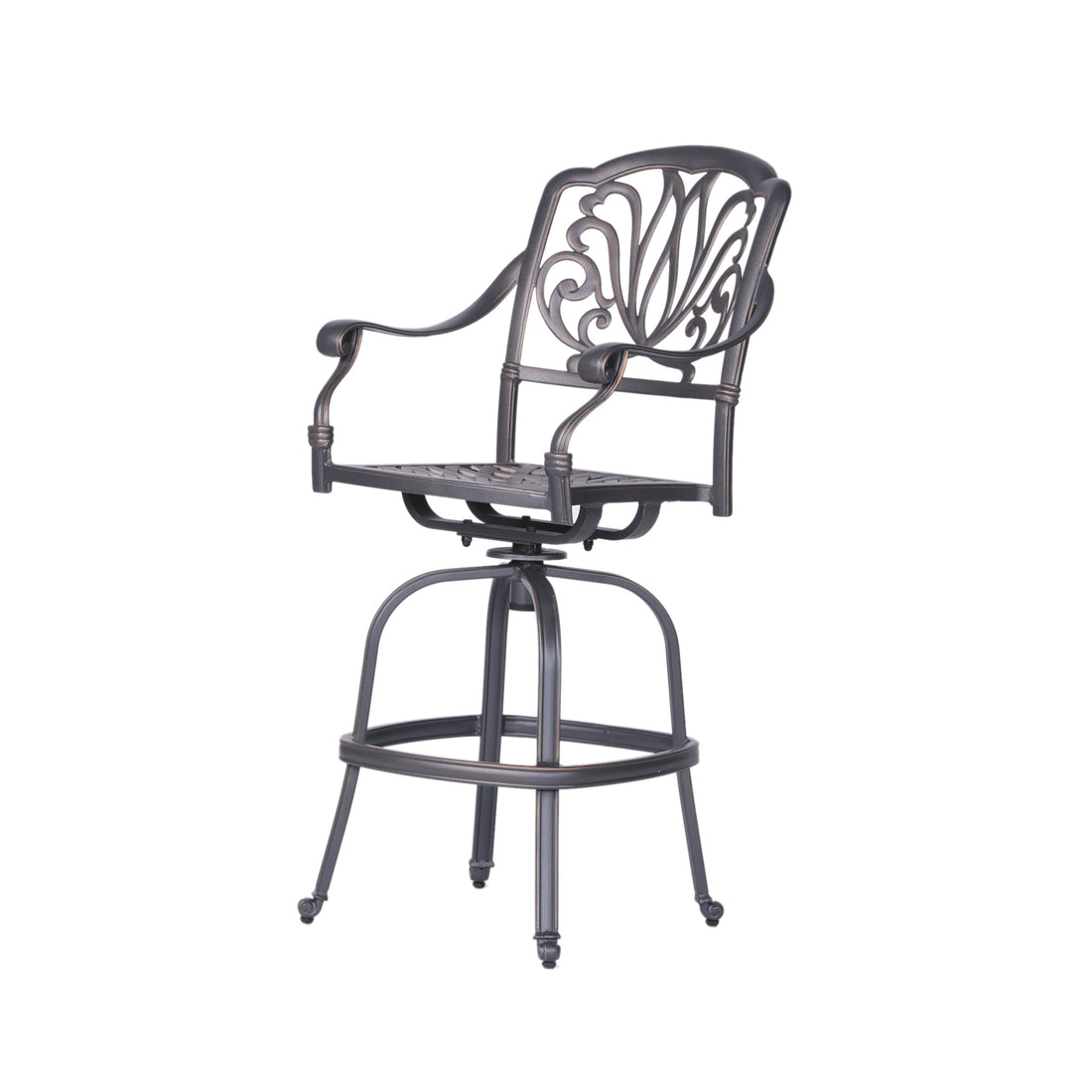 Patio Outdoor Aluminum Swivel Bar Stool With Cushion, Set Of 2, Cast Silver Dark Gray White Polyester Aluminum