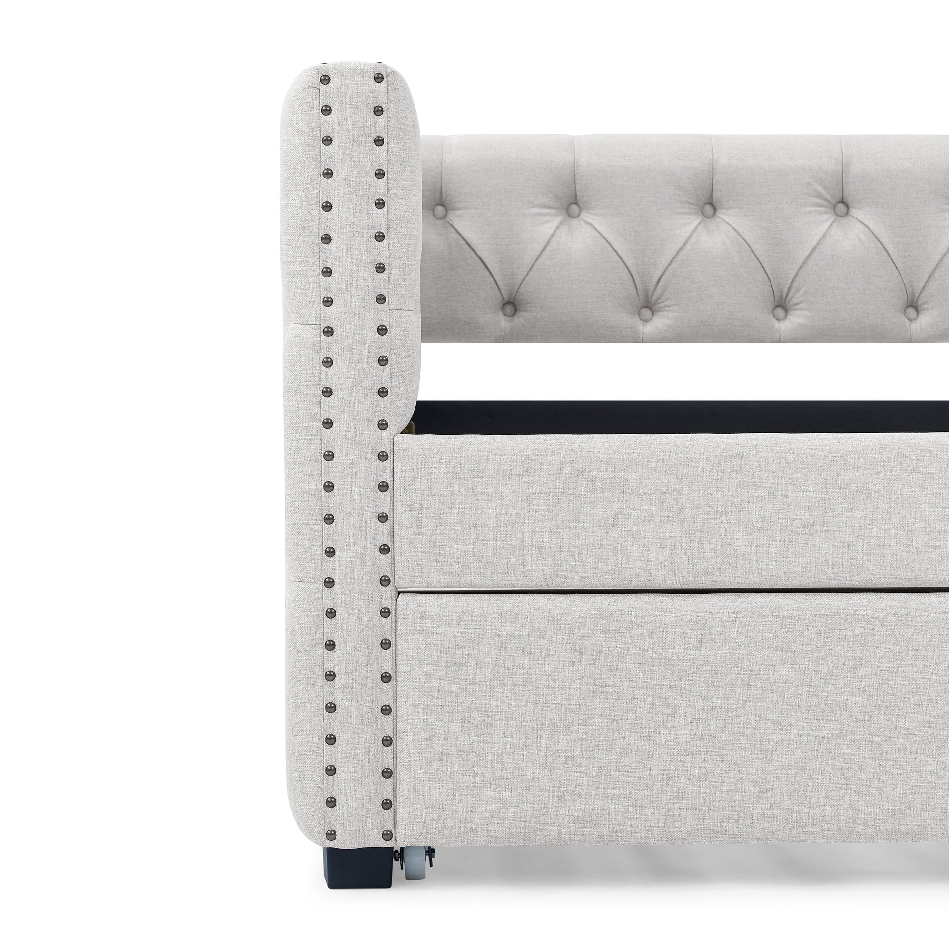 Daybed With Trundle Upholstered Tufted Sofa Bed, With Button And Copper Nail On Square Arms,Both Twin Size, Beige 85"X42.5"X31.5" Beige Linen
