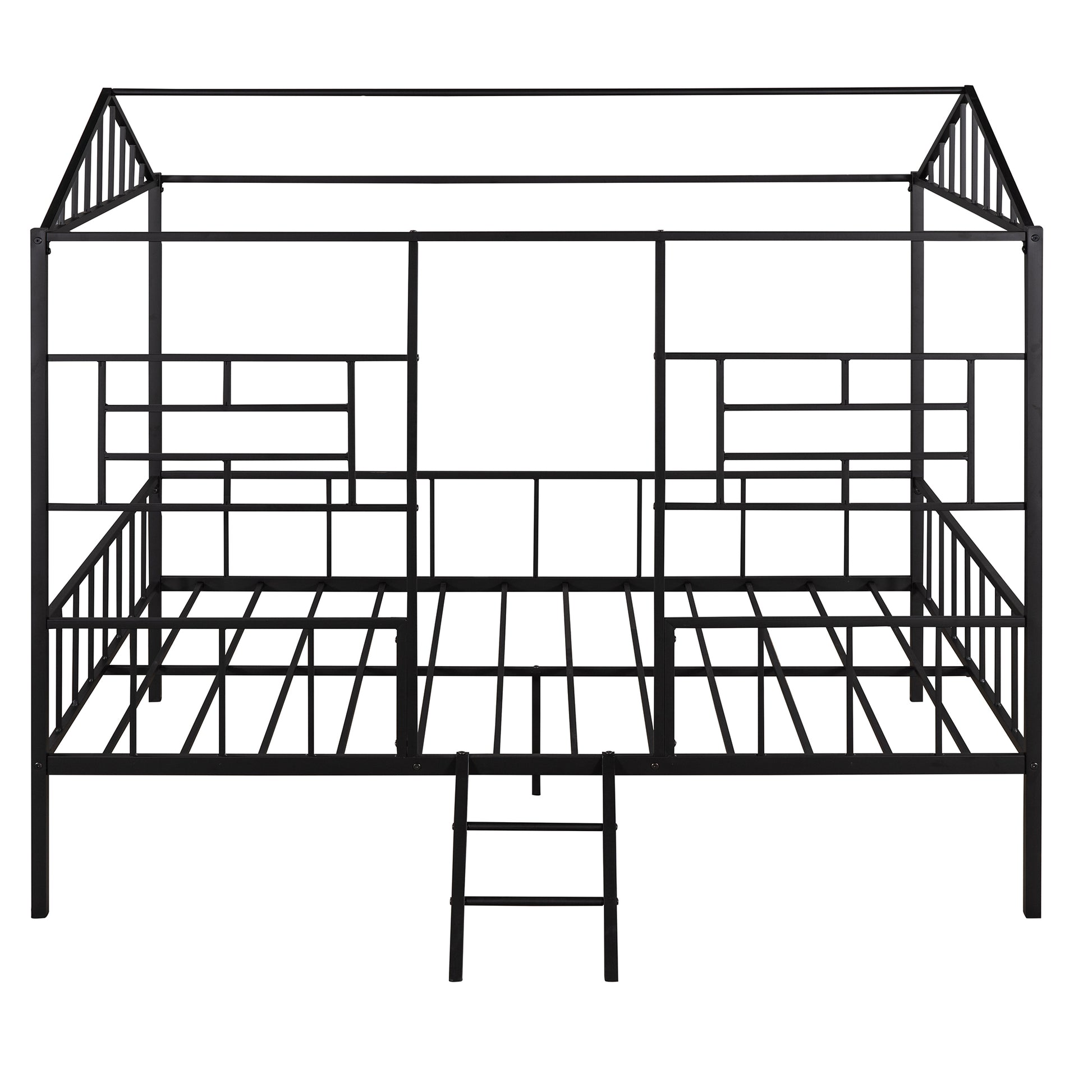 Metal House Bed Frame Full Size With Slatted Support No Box Spring Needed Black Full Black Metal