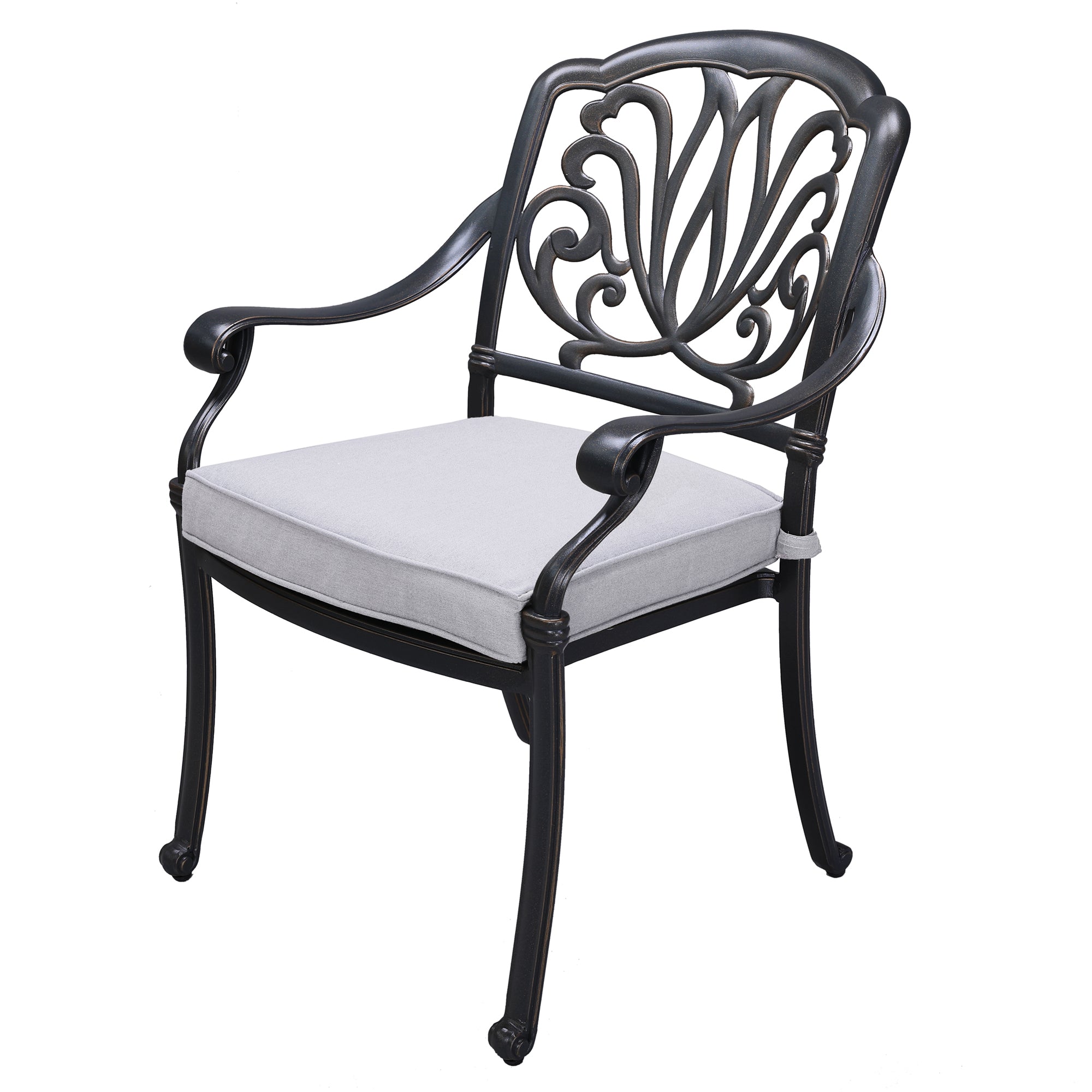 Patio Outdoor Aluminum Dining Armchair With Cushion, Set Of 2, Cast Silver Dark Gray White Foam Aluminum